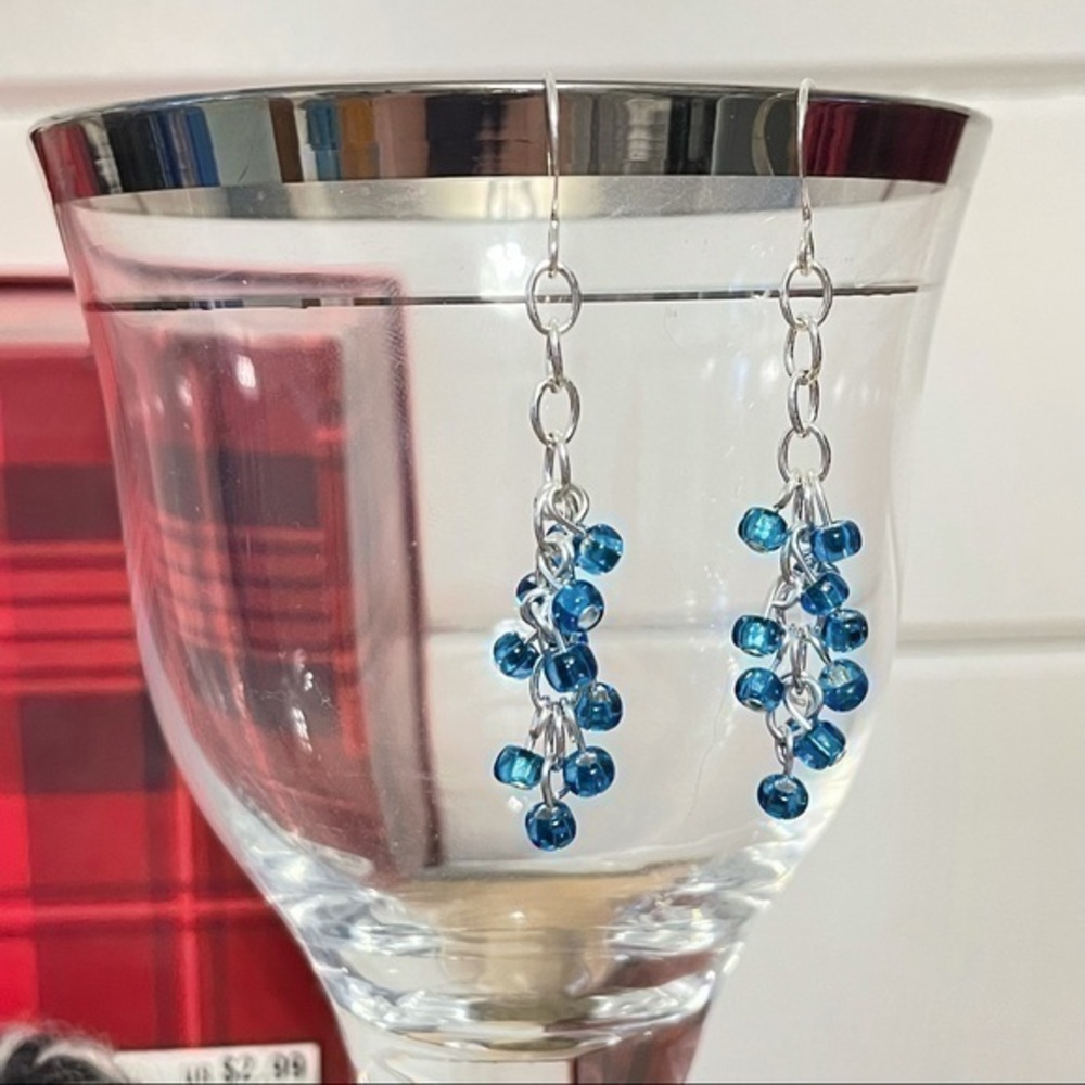 2/$29 Handmade Artisan NWT Blue Glass Bead & Chain Drop Earrings